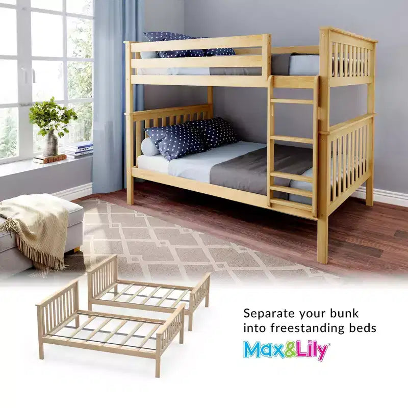 Lit superposé double pour enfants, lit plateforme en bois massif, pas besoin de sommier tapissier
