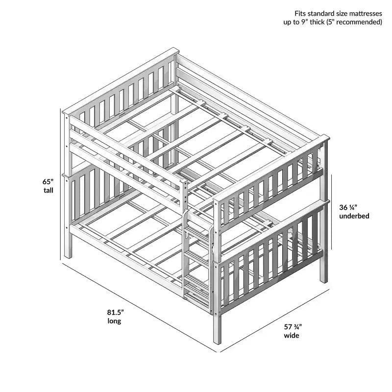 Lit superposé double pour enfants, lit plateforme en bois massif, pas besoin de sommier tapissier