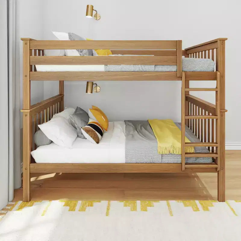 Lit superposé double pour enfants, lit plateforme en bois massif, pas besoin de sommier tapissier