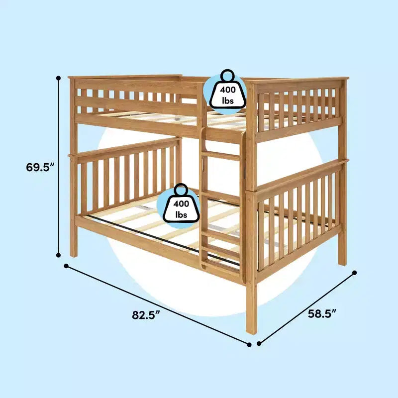 Lit superposé double pour enfants, lit plateforme en bois massif, pas besoin de sommier tapissier