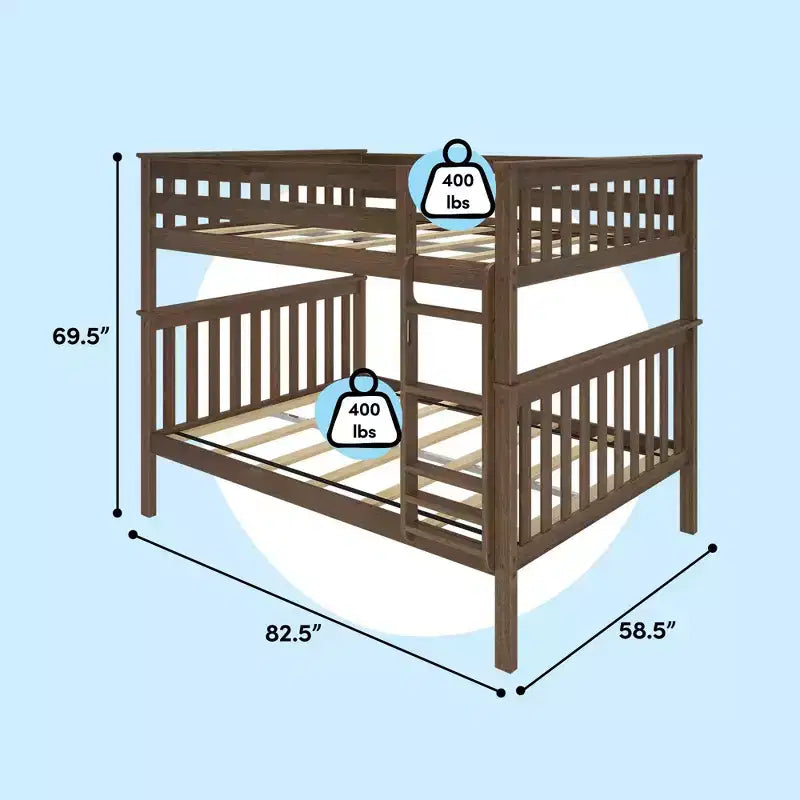Lit superposé double pour enfants, lit plateforme en bois massif, pas besoin de sommier tapissier