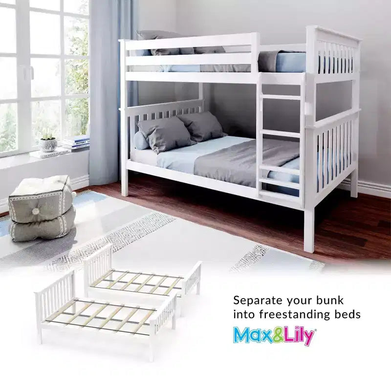Lit superposé double pour enfants, lit plateforme en bois massif, pas besoin de sommier tapissier