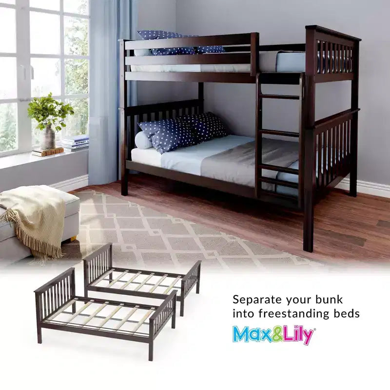 Lit superposé double pour enfants, lit plateforme en bois massif, pas besoin de sommier tapissier