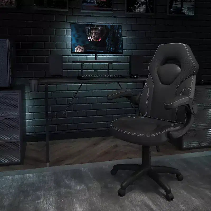 Bureau de jeu et chaise de course avec porte-gobelet, support de casque et support pour écran/smartphone