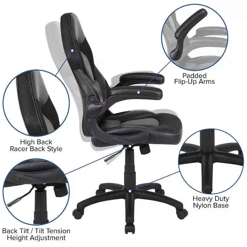Bureau de jeu et chaise de course avec porte-gobelet, support de casque et support pour écran/smartphone