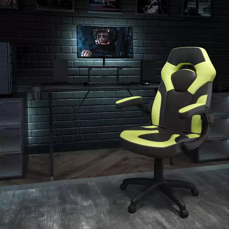 Bureau de jeu et chaise de course avec porte-gobelet, support de casque et support pour écran/smartphone