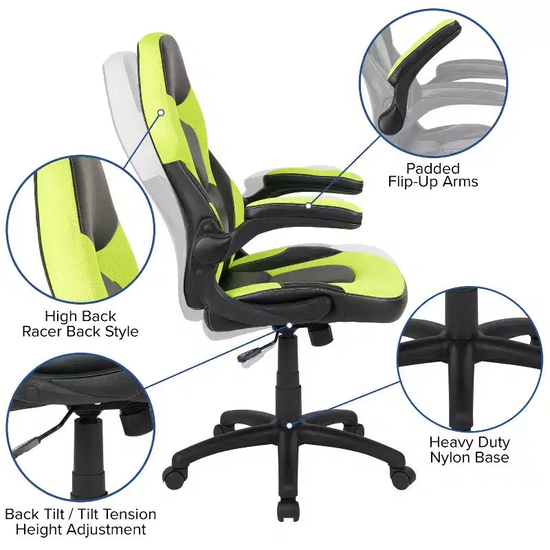Bureau de jeu et chaise de course avec porte-gobelet, support de casque et support pour écran/smartphone
