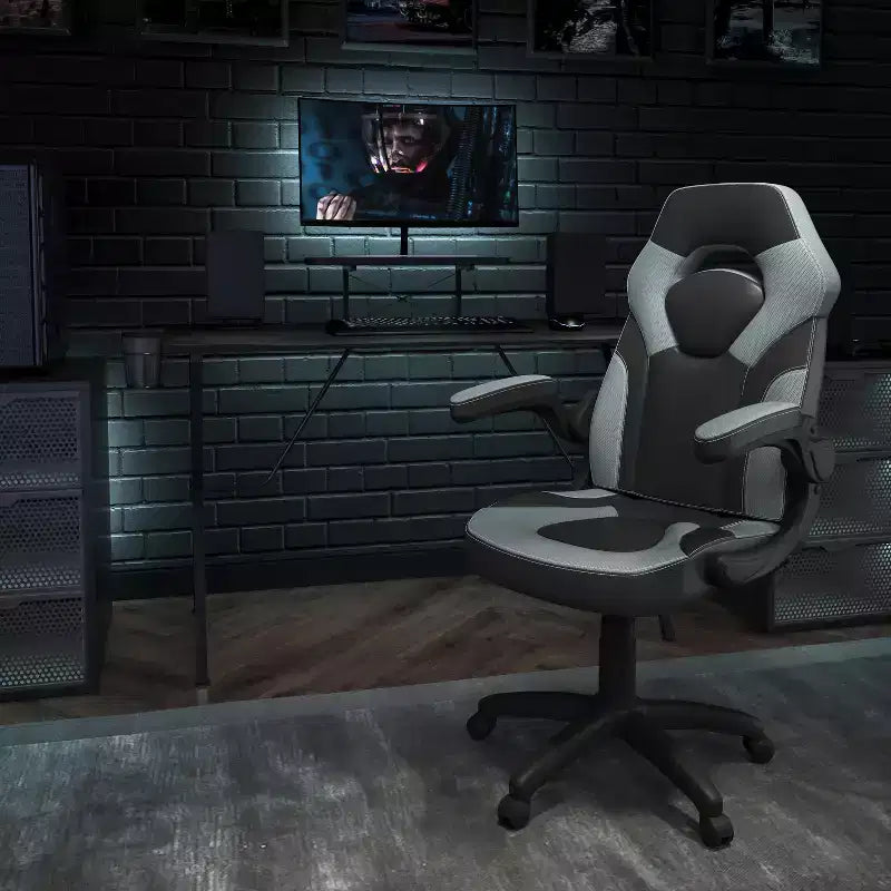 Bureau de jeu et chaise de course avec porte-gobelet, support de casque et support pour écran/smartphone