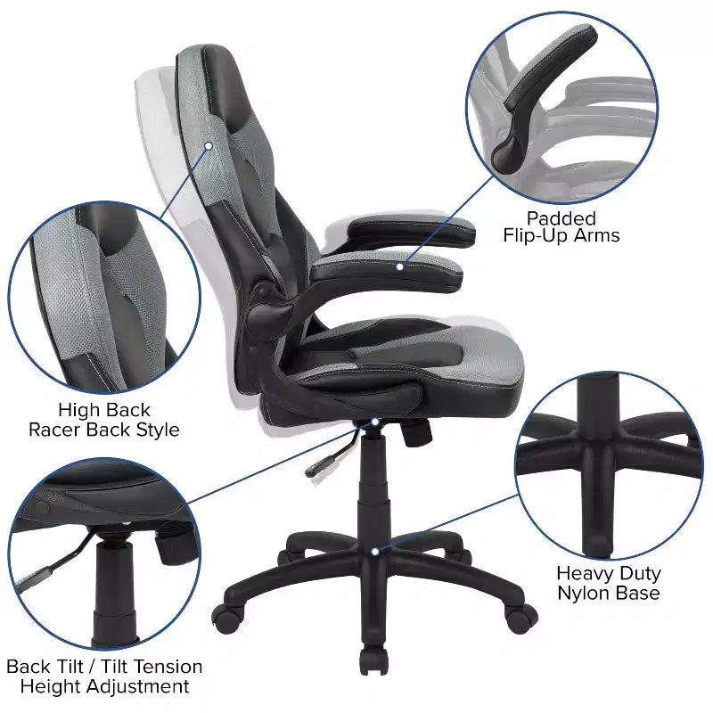 Bureau de jeu et chaise de course avec porte-gobelet, support de casque et support pour écran/smartphone