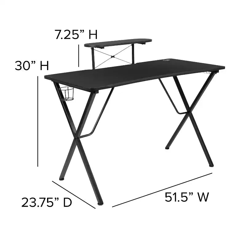 Bureau de jeu et chaise de course avec porte-gobelet, support de casque et support pour écran/smartphone