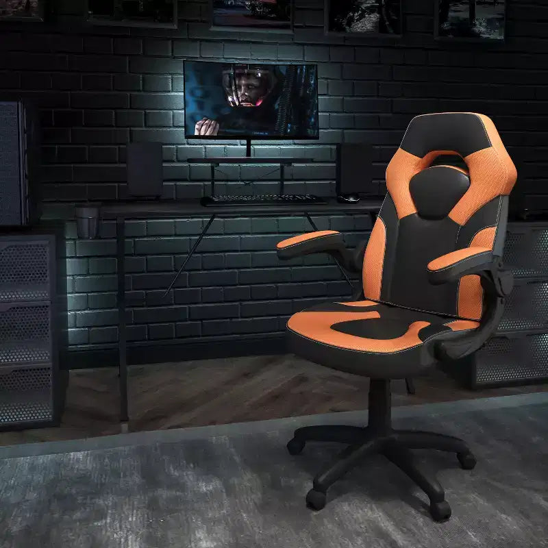 Bureau de jeu et chaise de course avec porte-gobelet, support de casque et support pour écran/smartphone