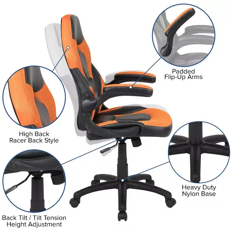 Bureau de jeu et chaise de course avec porte-gobelet, support de casque et support pour écran/smartphone
