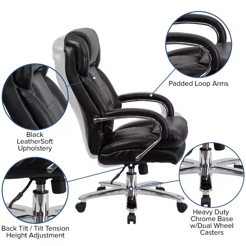 Chaise de bureau ergonomique pivotante de direction à usage intensif 24h/24, 7j/7, grande taille, capacité 227 kg, avec accoudoirs fixes, série 24/7