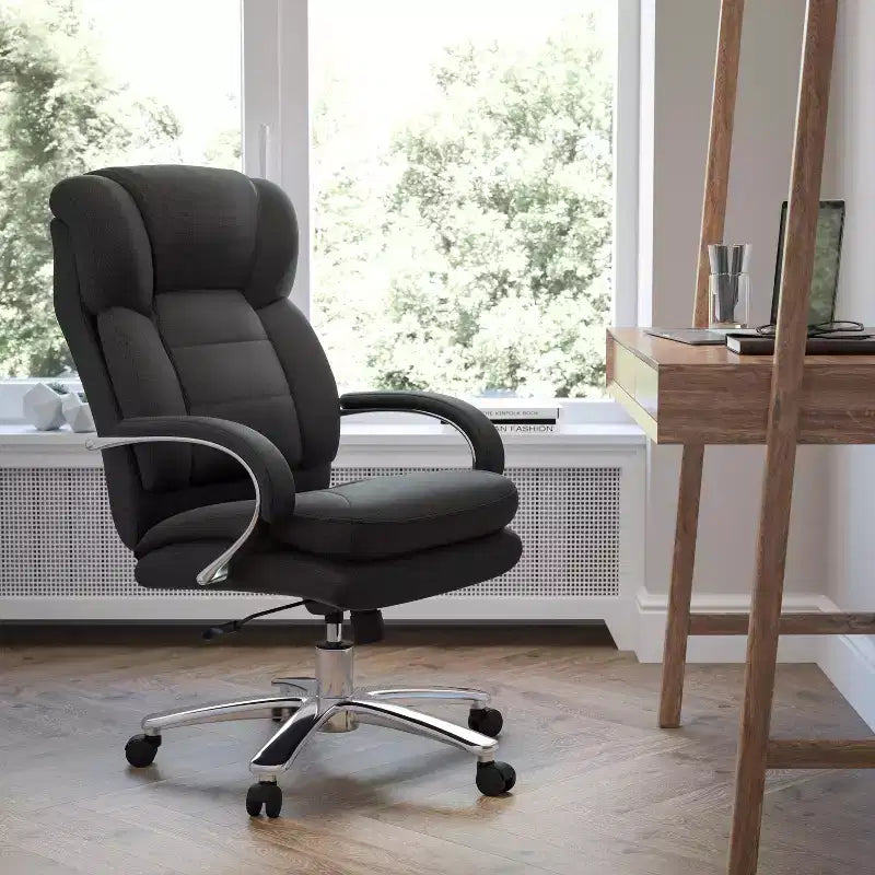 Chaise de bureau ergonomique pivotante de direction à usage intensif 24h/24, 7j/7, grande taille, capacité 227 kg, avec accoudoirs fixes, série 24/7