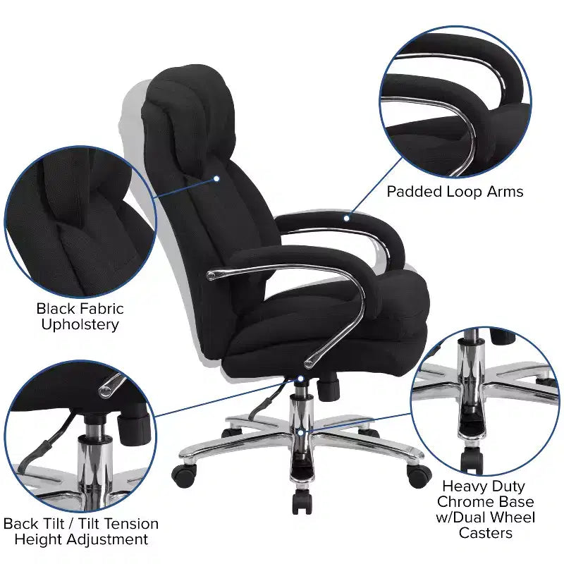 Chaise de bureau ergonomique pivotante de direction à usage intensif 24h/24, 7j/7, grande taille, capacité 227 kg, avec accoudoirs fixes, série 24/7