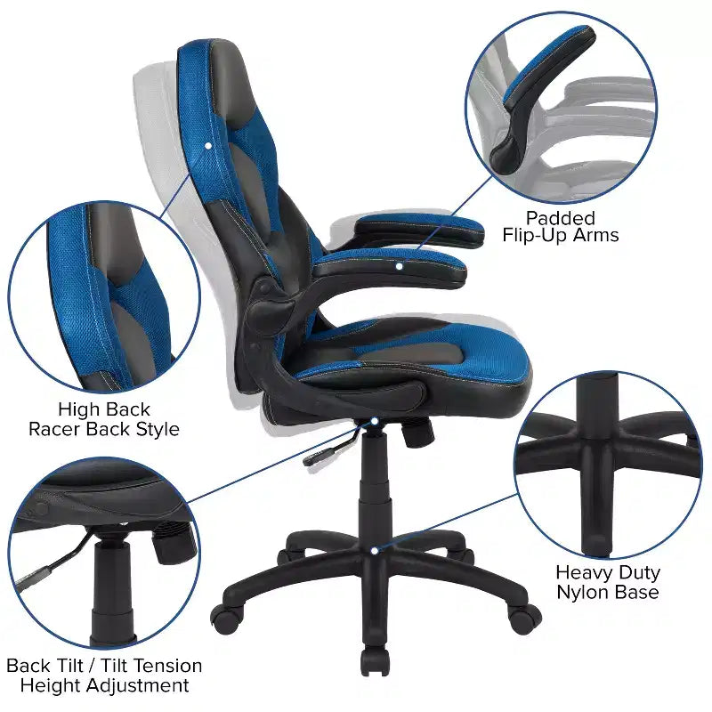 Chaise de bureau de jeu X10 Racing Fauteuil ergonomique réglable pour ordinateur PC avec accoudoirs relevables