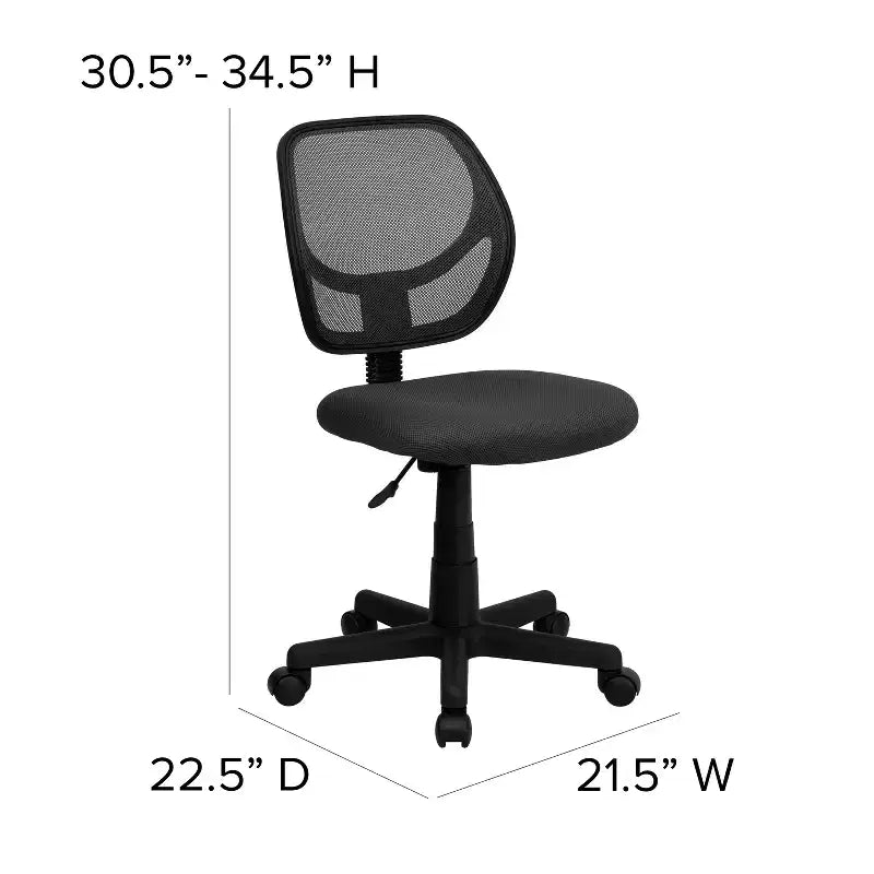 Fauteuil de bureau pivotant à dossier bas en maille avec dossier carré incurvé