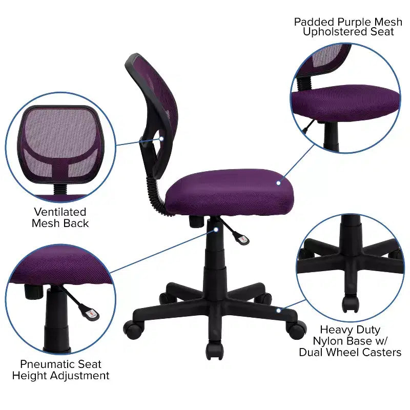 Fauteuil de bureau pivotant à dossier bas en maille avec dossier carré incurvé