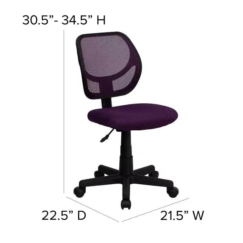 Fauteuil de bureau pivotant à dossier bas en maille avec dossier carré incurvé