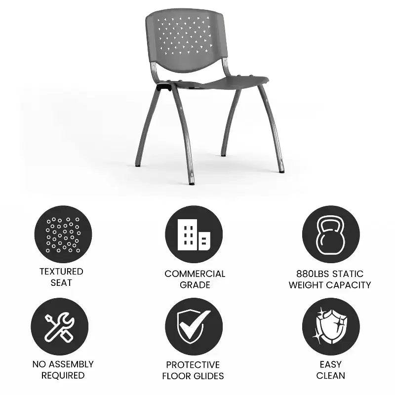 Chaise empilable en plastique de la série 880 avec cadre thermolaqué et capacité de 400 kg
