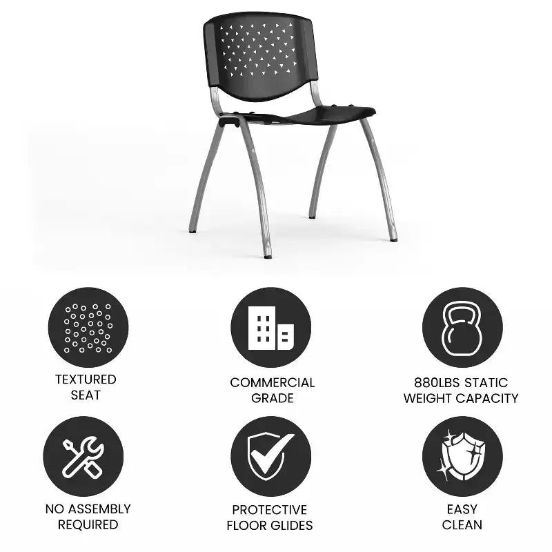 Chaise empilable en plastique de la série 880 avec cadre thermolaqué et capacité de 400 kg