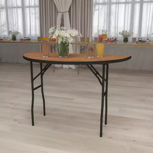 Table de banquet pliante en bois demi-ronde de 4 pieds pour événements et traiteur