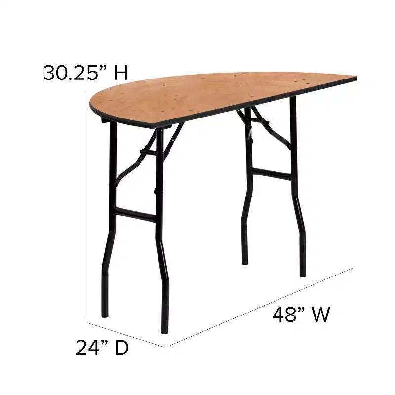 Table de banquet pliante en bois demi-ronde de 4 pieds pour événements et traiteur
