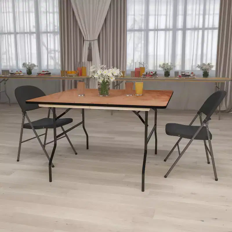 Table de réception pliante carrée en bois de 1,2 m pour événements et traiteur
