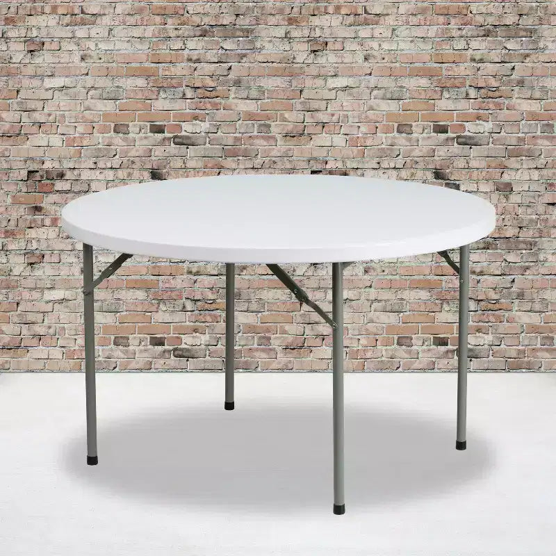 Table de banquet pliante ronde en plastique blanc et granit de 1,2 m