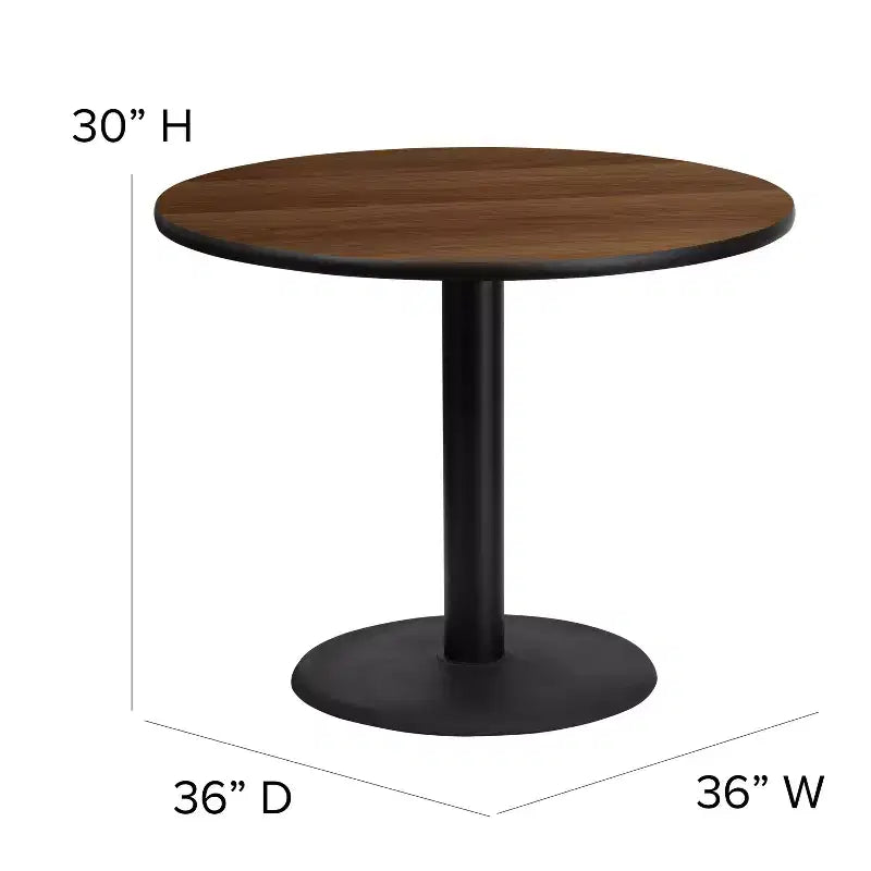 Table ronde stratifiée à piétement en X de 36 po avec 4 chaises de banquet