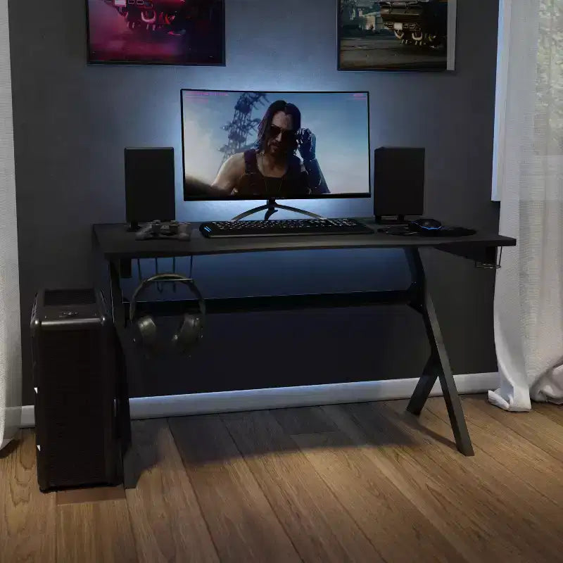 Bureau de Gamer 45,25 x 29 Table d'ordinateur Poste de travail pour joueur avec support de casque et 2 trous de gestion des câbles