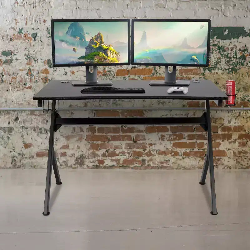 Bureau de Gamer 45,25 x 29 Table d'ordinateur Poste de travail pour joueur avec support de casque et 2 trous de gestion des câbles