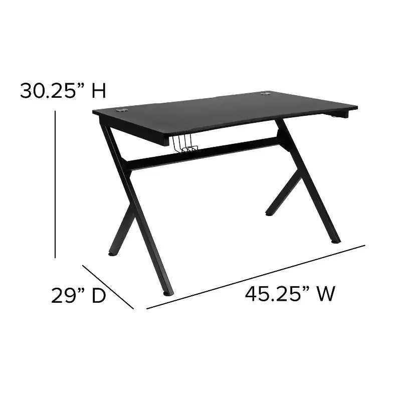 Bureau de Gamer 45,25 x 29 Table d'ordinateur Poste de travail pour joueur avec support de casque et 2 trous de gestion des câbles
