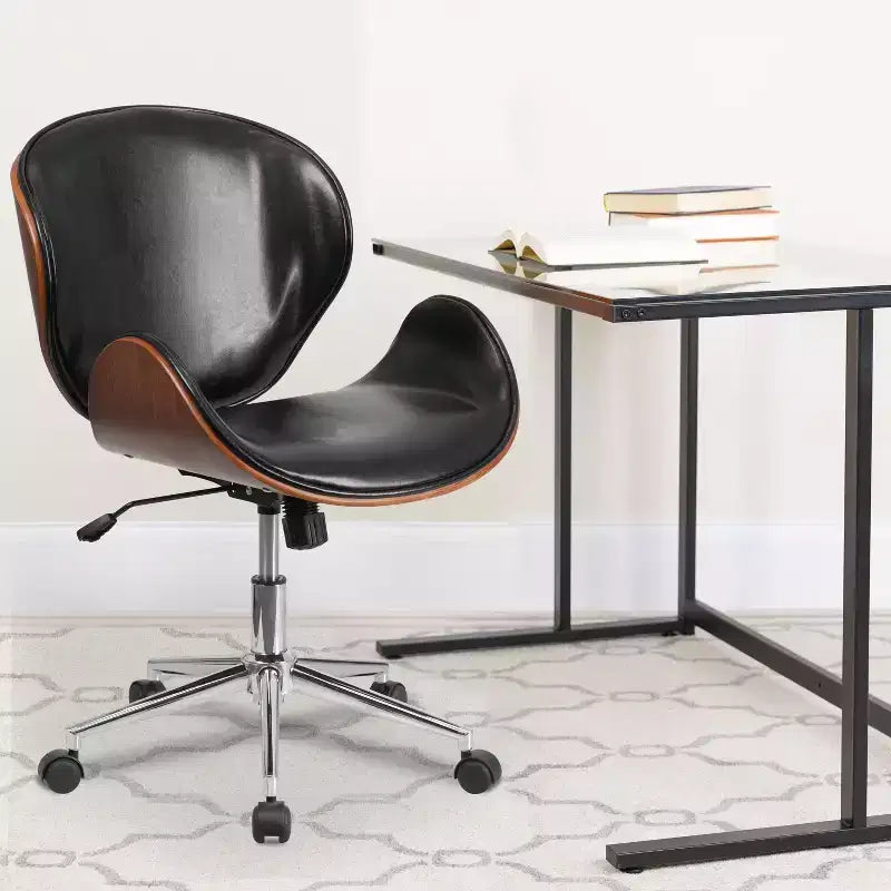 Fauteuil de conférence de bureau mi-dossier en bois avec assise en cuir