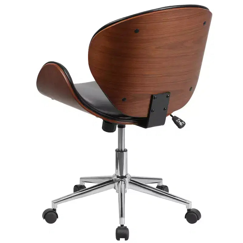 Fauteuil de conférence de bureau mi-dossier en bois avec assise en cuir