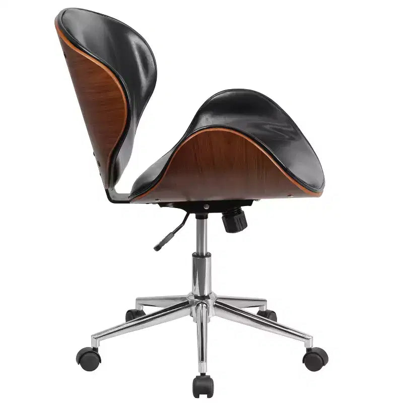 Fauteuil de conférence de bureau mi-dossier en bois avec assise en cuir