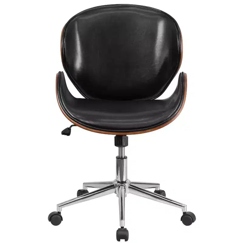 Fauteuil de conférence de bureau mi-dossier en bois avec assise en cuir