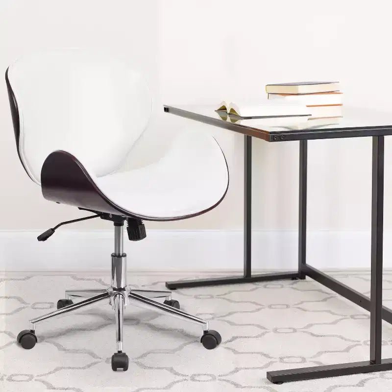 Fauteuil de conférence de bureau mi-dossier en bois avec assise en cuir