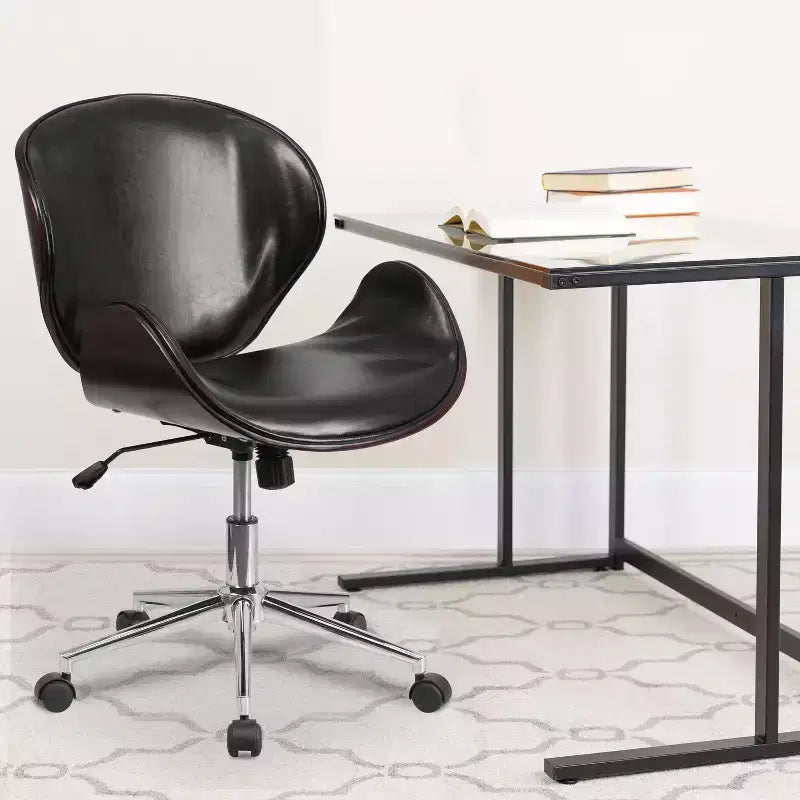 Fauteuil de conférence de bureau mi-dossier en bois avec assise en cuir