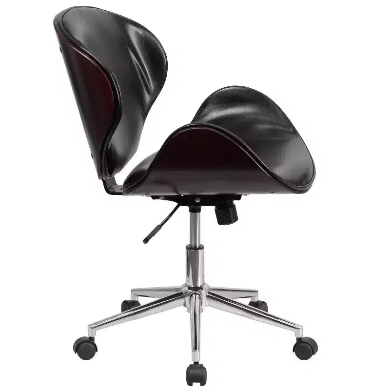 Fauteuil de conférence de bureau mi-dossier en bois avec assise en cuir