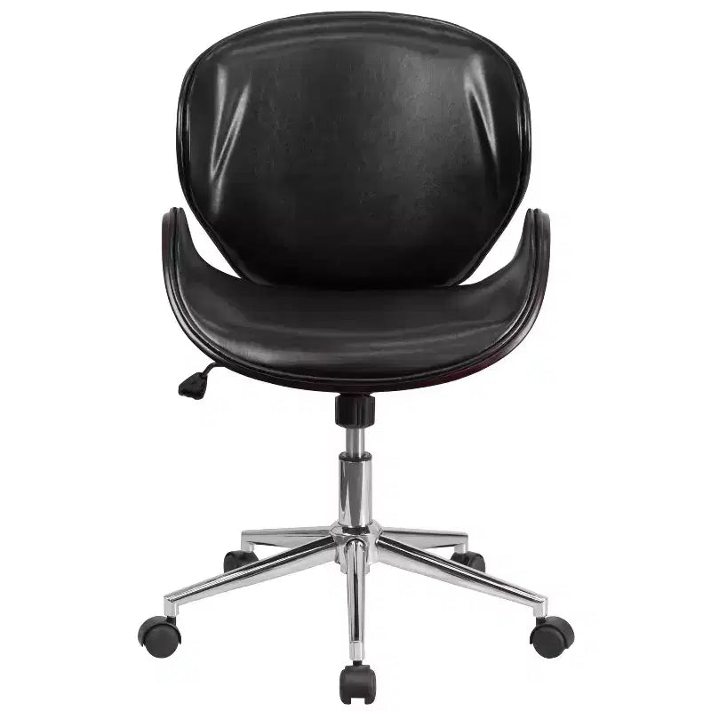 Fauteuil de conférence de bureau mi-dossier en bois avec assise en cuir
