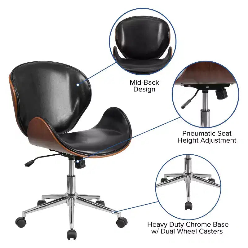 Fauteuil de conférence de bureau mi-dossier en bois avec assise en cuir