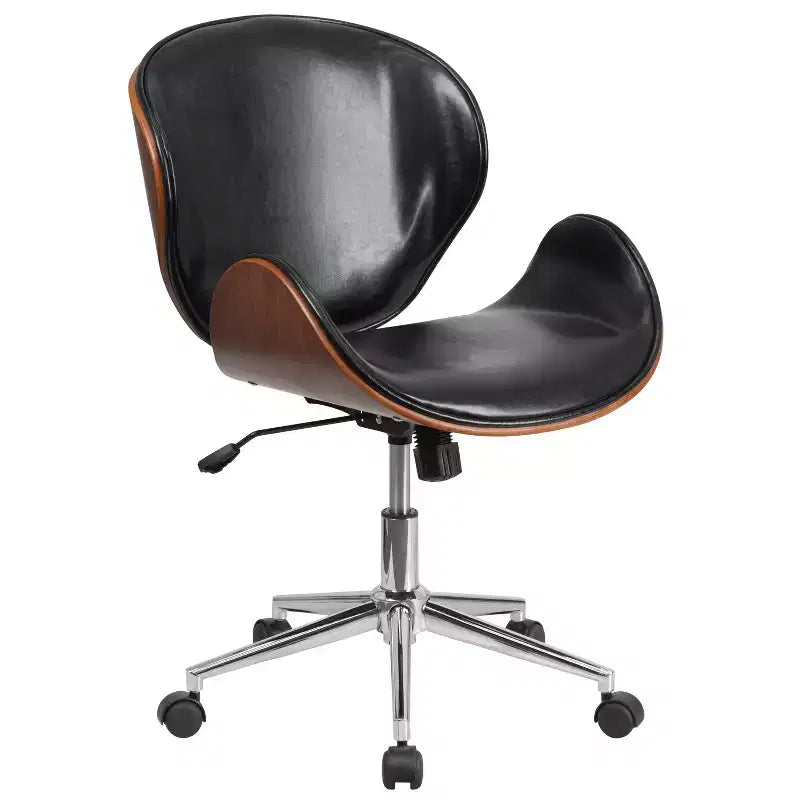 Fauteuil de conférence de bureau mi-dossier en bois avec assise en cuir