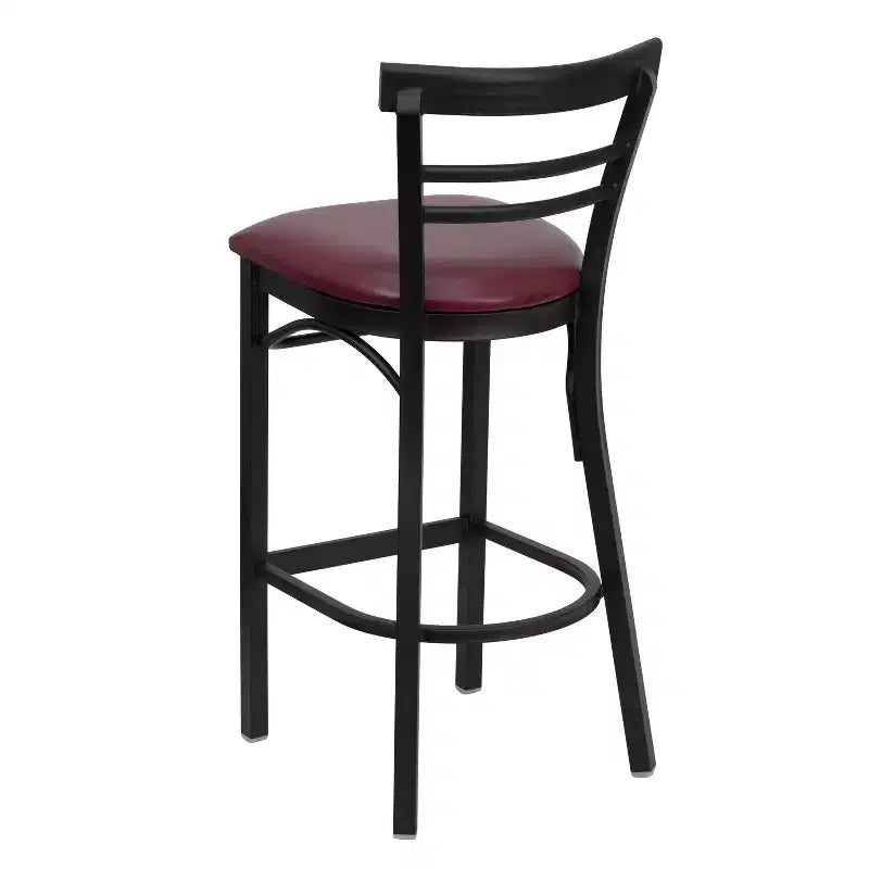 Tabouret de bar de restaurant en métal noir à dossier échelle à deux lattes