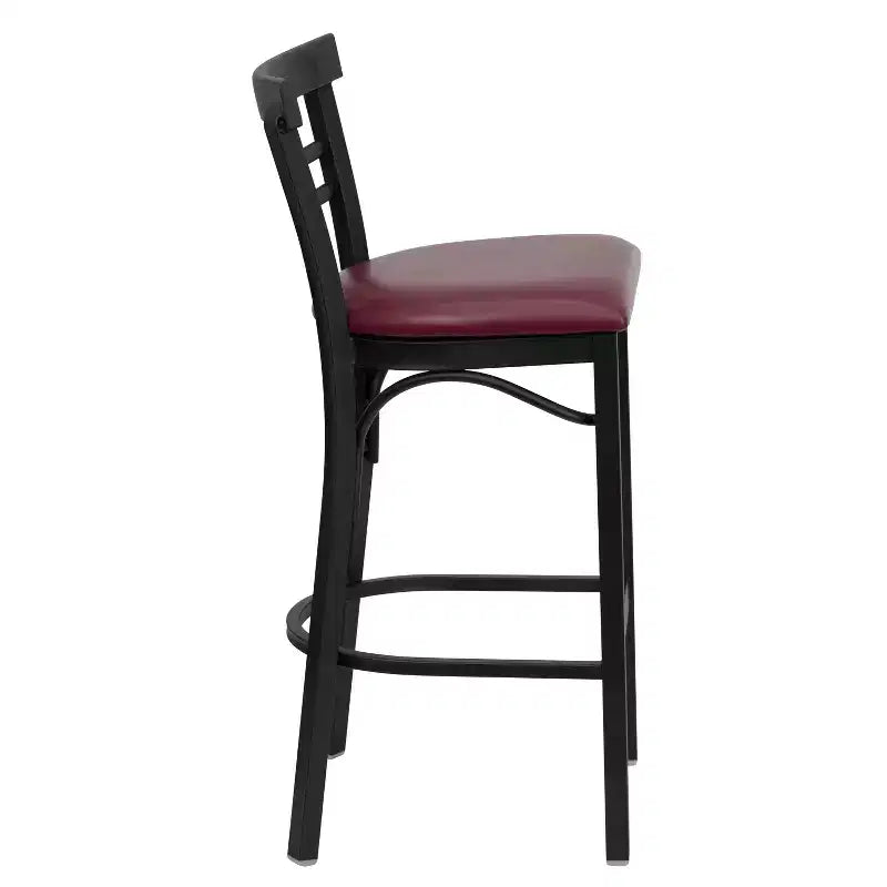 Tabouret de bar de restaurant en métal noir à dossier échelle à deux lattes