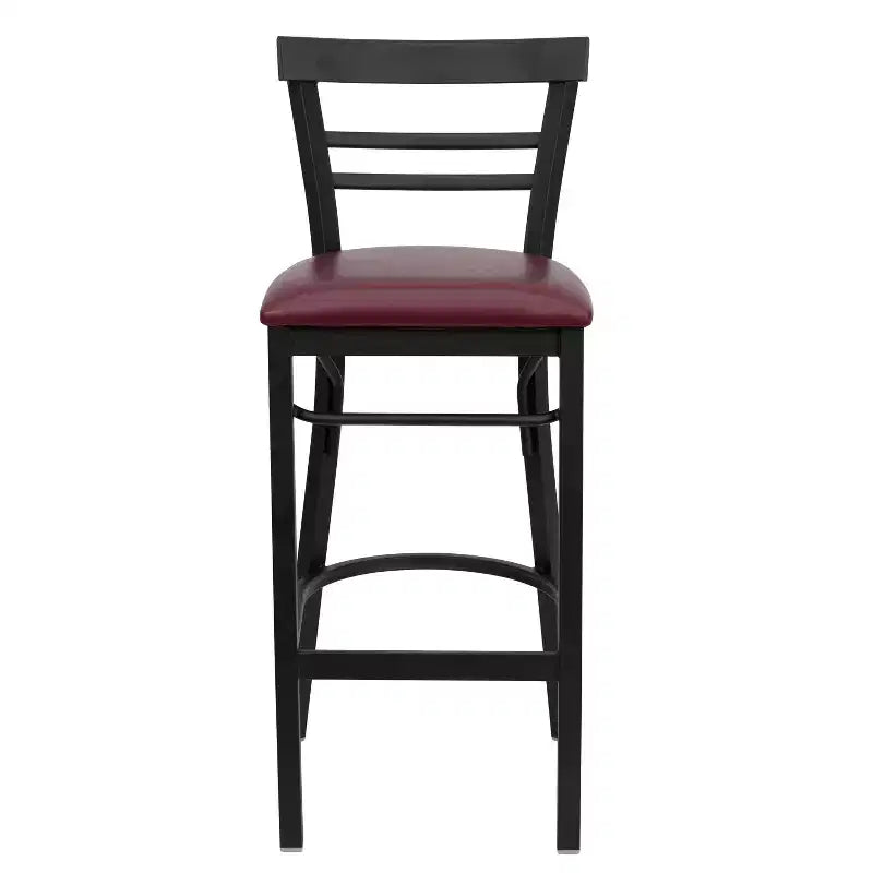 Tabouret de bar de restaurant en métal noir à dossier échelle à deux lattes