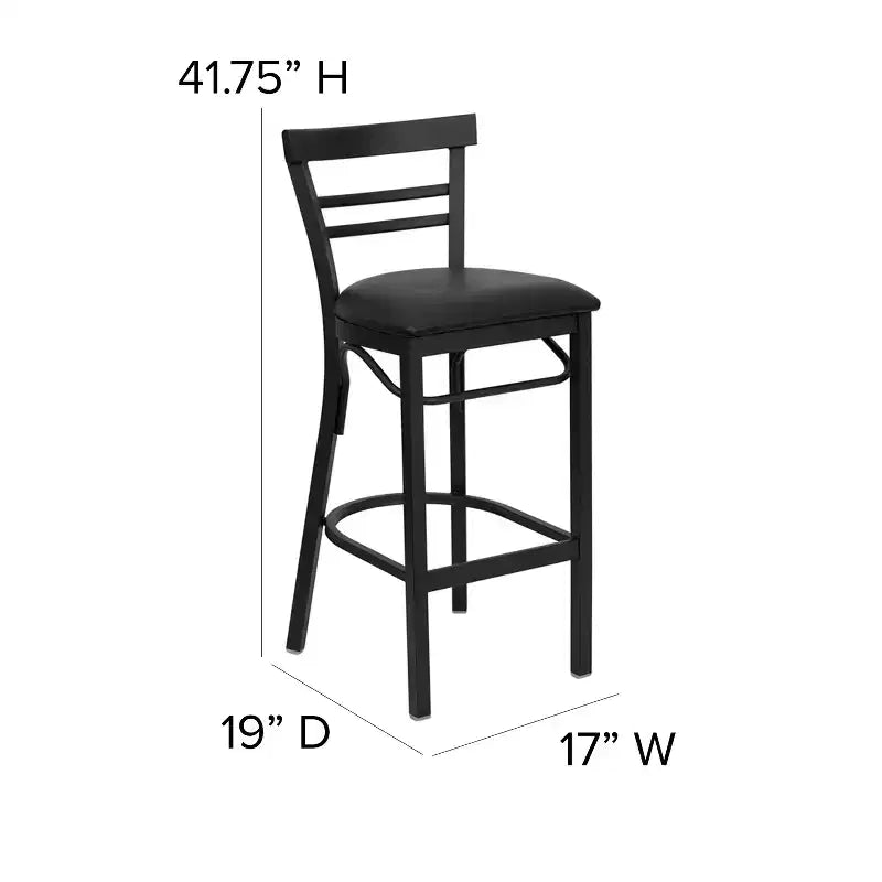 Tabouret de bar de restaurant en métal noir à dossier échelle à deux lattes