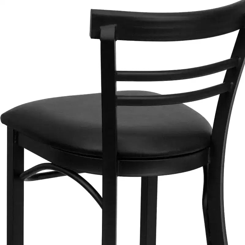 Tabouret de bar de restaurant en métal noir à dossier échelle à deux lattes