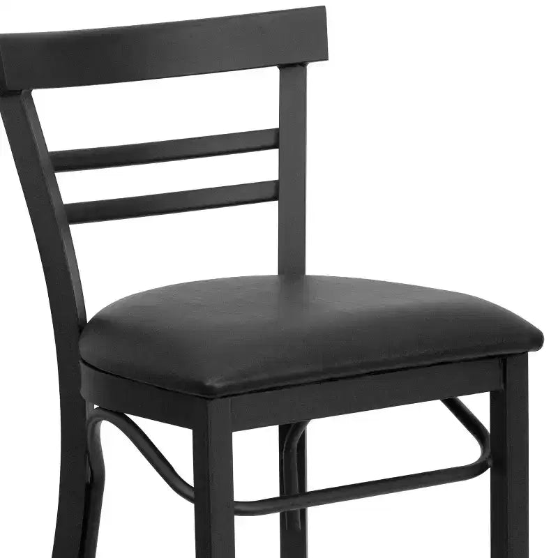 Tabouret de bar de restaurant en métal noir à dossier échelle à deux lattes