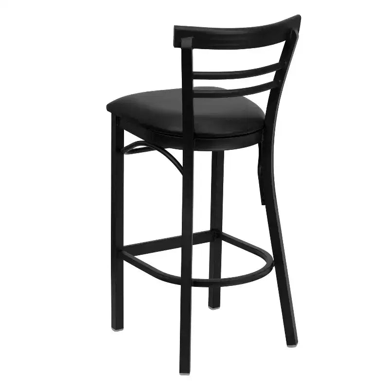 Tabouret de bar de restaurant en métal noir à dossier échelle à deux lattes